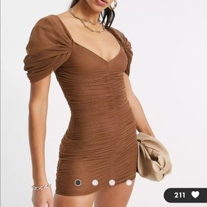 Brown dress with sleeves from ASOS! Can be worn with straps or off-the-shoulder